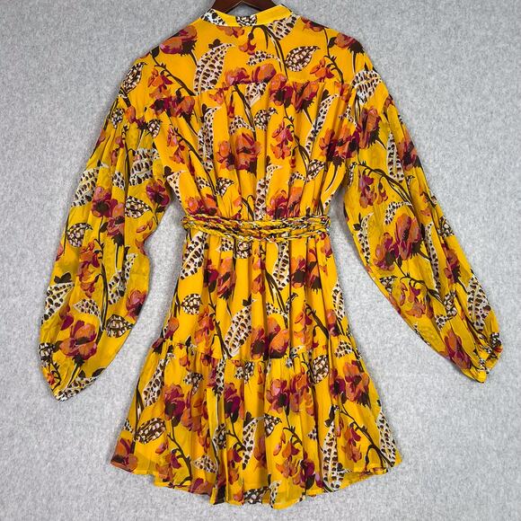 A.L.C. Yellow Floral Jen Silk Long Sleeve Mini Dress Size 0 - Picture 4 of 9